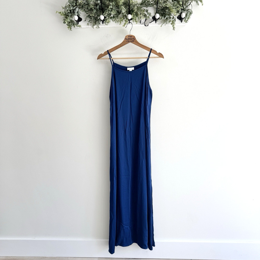 J. Jill Navy Blue Viscose Slip Maxi Dress Medium New #VW